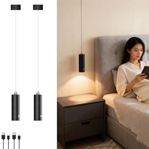 Image of KZT Battery Pendant Lights Touch Control LED Dimmable Pendant Light USB Rechargeable Hanging Lights Warm White 3000K Modern LED Wireless Pendant Lighting t for Bedroom Bedside Reading Table