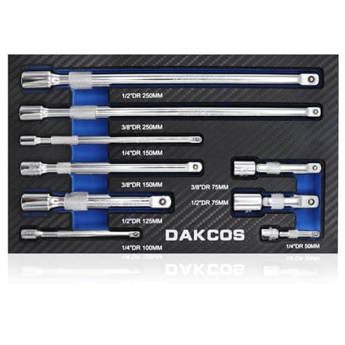Image of DAKCOS 9 Piece Extension Bar Set, 1/4" 3/8 "1/2" Drive Socket Extension Bar, Extensions Socket Tool, CR-V Steel