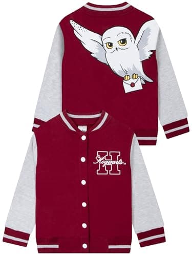 Image of Harry Potter Bomber Jacket, Hogwarts Varsity Jacket For Girls, Hedwig Long Sleeve Girls Jackets, Red 8-9 Years