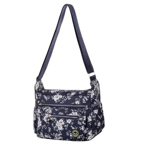 Image of styluxuk Womens Nylon Crossbody Bag Waterproof Multi Pocket Shoulder Tote Lightweight Travel Messenger Handbag Ladies Purse Casual Work Holiday Everyday Small Tote Bag (Floral Navy)