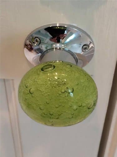 Image of Beautiful Pair of Large Green/Sage Contemporary/Retro Round Smooth Bubble Glass Chrome Mortice Door Knobs/Handles