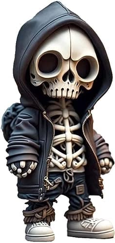 Image of Pipihome Skeleton Figurines, Skull Ornament Statue Memorial Home Decor, Halloween Decorations Collectible Gothic Skull Gifts for Women Men, Room Bedroom Desk Decor
