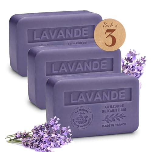 Image of Shea Butter Lavender Soap Bar - Set of 3x250g - Grasse-Perfumed Hydrating Soap - 97% Natural Ingredients - Made in Provence