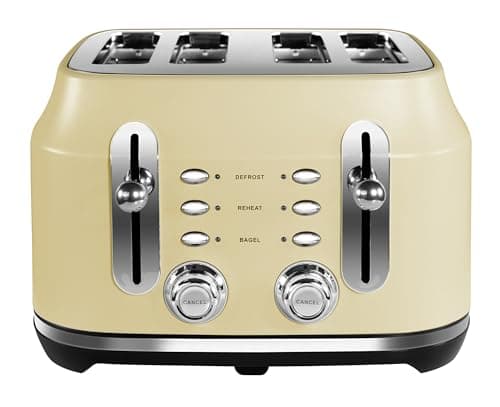 Image of Rangemaster RMCL4S201CM Classic Cream 2.1kW 4 Slice Toaster with Defrost, Cancel & Reheat Functions, Removable Crumb Tray & 6 Power Levels with 2 Year Guarantee