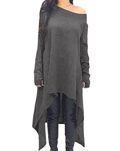 Image of ZANZEA Women Casual Loose Long Sleeve Asymmetric Knit Jumper Dress Off Shoulder Sweatshirt Plus Siz Pullover Tops