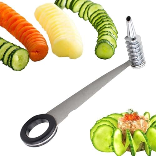 Image of Zucchini Spiraliser, Pasta Cutter for Spaghetti, Stainless Steel Spiral Cutter, Handheld Compact Cutter Maker, Dishwasher Safe, , Cucumbers, Carrots, Potatoes