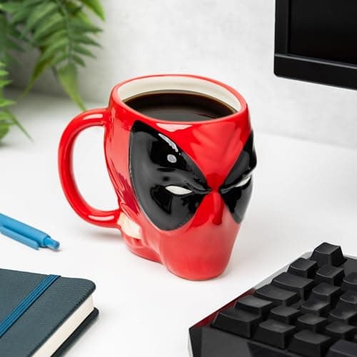 Image of Paladone Deadpool Mask Shaped Mug - Officially Licensed Marvel, Face Shaped Cup for Hot & Cold Drinks, Gift for Deadpool Fans, 550ml (18 fl oz)