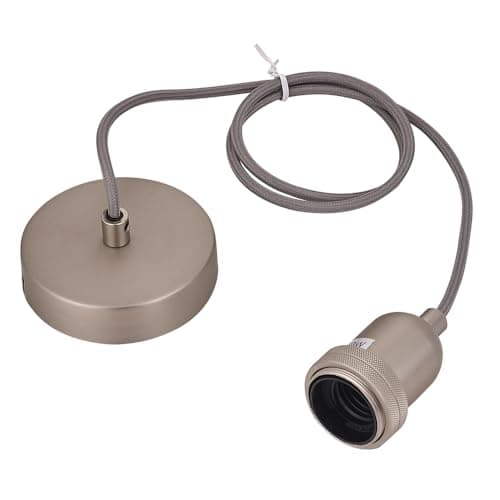 Image of COZZY Satin Nickel Ceiling Pendant Light Fitting, Plated Aluminum E27 Screw Lamp Holder with Ring for Lock Shade, 1000MM Brown Braided Flex, Suspended Pendant Ceiling Rose.82001SN