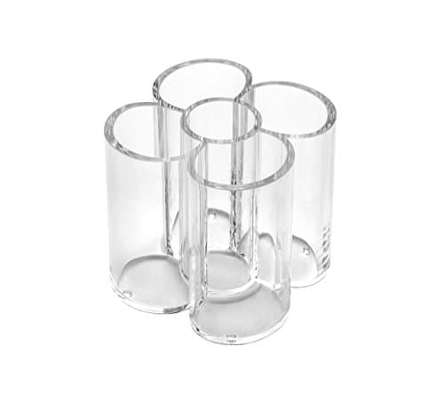 Image of Osco Clear Acrylic 5 Tube Pen Pot Desk Organiser, Pencil Holder & Stationery Storage for Office, Home, Makeup Brushes & Cosmetics, Compact Desk Tidy Organizer