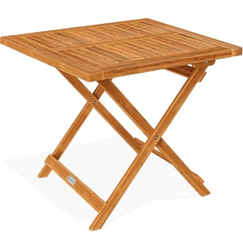 Image of CASARIA® Wooden Garden Side Table | Coffee Bistro End Table | Folding Furniture | Solid Acacia Wood | 70x70x73cm | Fold Up Square Patio Balcony Outdoor | Weather-Resistant