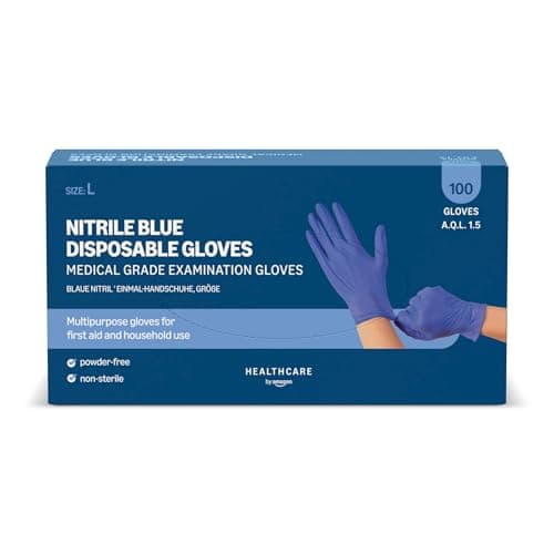 Image of by Amazon Blue Disposable Nitrile Gloves, Powder-free, Size L, Pack of 100