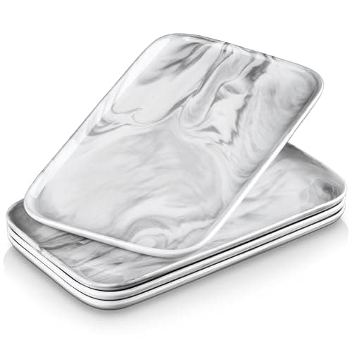 Image of MALACASA Serving Platter, 4 Piece Porcelain Serving Dishes, Rectangular Serving Tray for Entertaining Parties, Marble Grey Platters for Serving Food, Sushi, Appetizer, Dessert, Dinner, 12x7 Inch