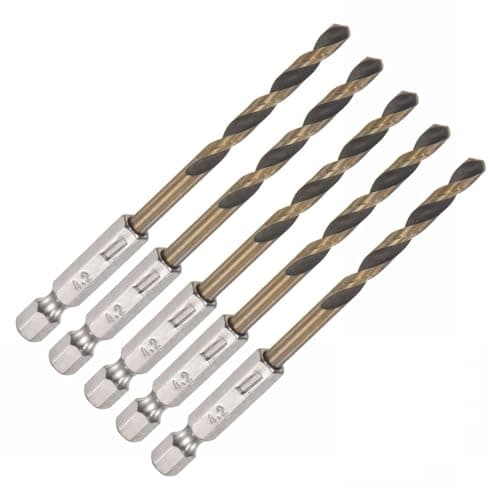 Image of ROWORKX 5Pcs 4.2mm Twist Drill Bit – 1/4 Inch Hex Shank HSS Drill Bits – Spiral Flute 135° Split Point Bits for Wood Plastic Aluminium and Thin Metal