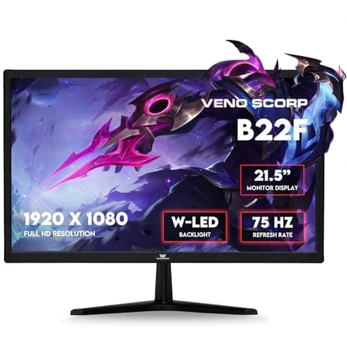 Image of Veno Scorp 22 Inch Business Computer Monitor, FHD 1080p 75hz Desktop Monitor, Eye Care Bezel HDMI VGA Ports LED Monitor for PC, Black