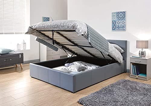 Image of MODERNIQUE® Grey Faux Leather Storage Ottoman Gas Lift Up Bed Frame in Single, Small Double, Double, King & Super King size (5ft king)