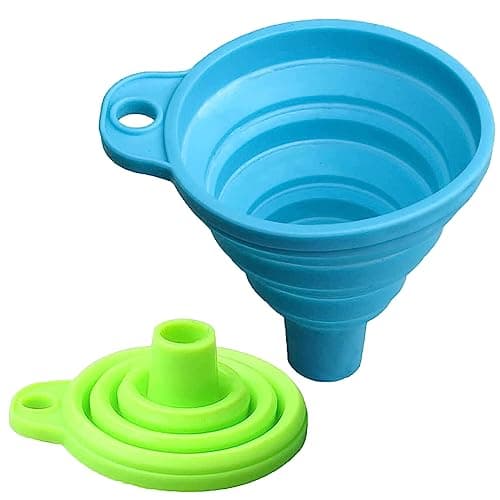 Image of KINDOYO Set of 2 Foldable Funnel - Soft Silicone Gel Funnel Collapsible Funnel Cooking Kitchen Accessories Gadgets (Blue + Green)