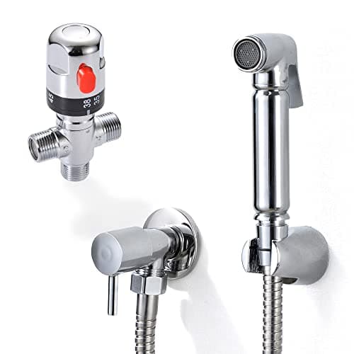 Image of Xcel Home Thermostatic Bidet Shower Spray Kit – Chrome Brass | Muslim Shattaf Douche | Hot & Cold | Anti-Scald 38°C | 1.2m Hose | Wall Mount | Toilet Hygiene Spray for Bathroom