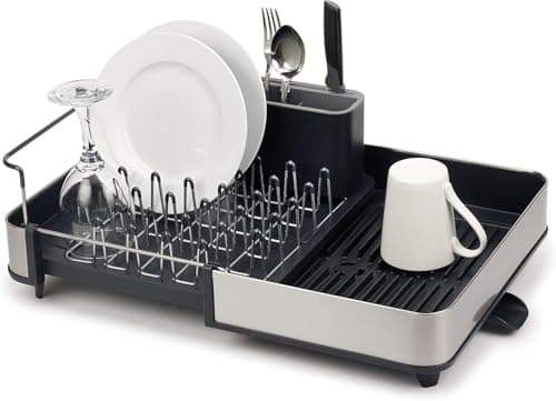 Image of Joseph Joseph extend steel expandable dish drainer rack with removable cutlery holder swivel draining spout - grey/steel, 4
