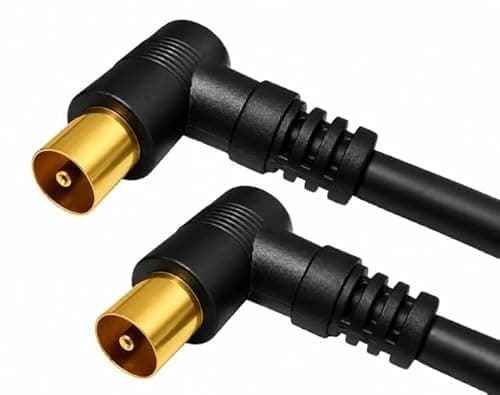 Image of electrosmart Black Male Coax Plug to Male Coax Plug TV Aerial Cable with 90 Degree Right Angled Gold Plated Connectors – Length: 1m / 100cm
