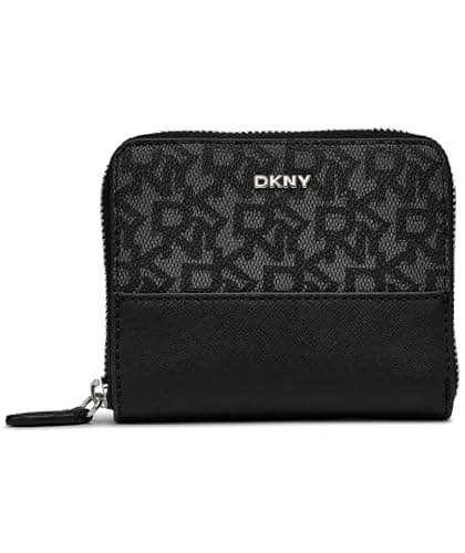 Image of DKNY Women's Vela-Small Zip Around Billfold, Black Logo and Black