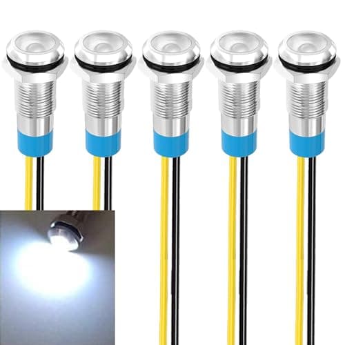 Image of Gebildet 5pcs 8mm 230V AC LED Metal Indicator Light Waterproof Signal Lamp (White)