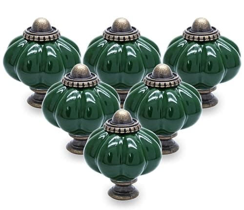 Image of Cjueiom 12 Pack Ceramic Drawer Knobs, Dark Green Vintage Cupboard Knobs with Mounting Screws, Antique Wardrobe Pull Handles for Kitchen Cabinet and Dresser