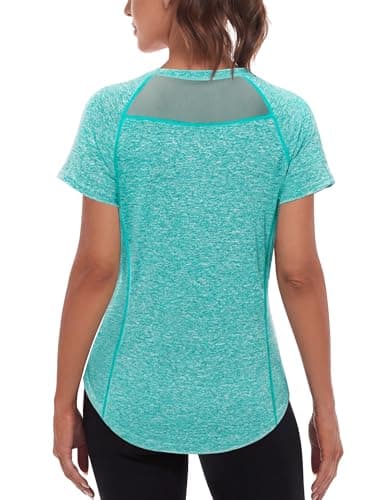Image of Wayleb Running Top Womens Short Sleeve Round Neck Lightweight UPF 50+ Mesh Back Sports Tops Active Shirts T Shirts for Outdoor Training Blue S-XXL