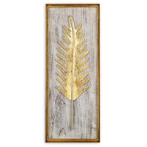 Image of Briful Metal Wall Décor Framed Wall Art - Gold Palm Leaf on Wooden Baseplate - 40x16 cm Hanging Wall Decorations Modern Accents for Living Room Bathroom Bedroom Decor