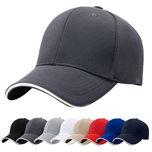 Image of Men Baseball Caps, 100% Cotton 6 Pannels Plain Solid Color Hat,Pre-Curved Visor with Sandwich. Adjustable Breathable Summer Sun Hat Sports Cap for Outdoor. (Dark Grey)