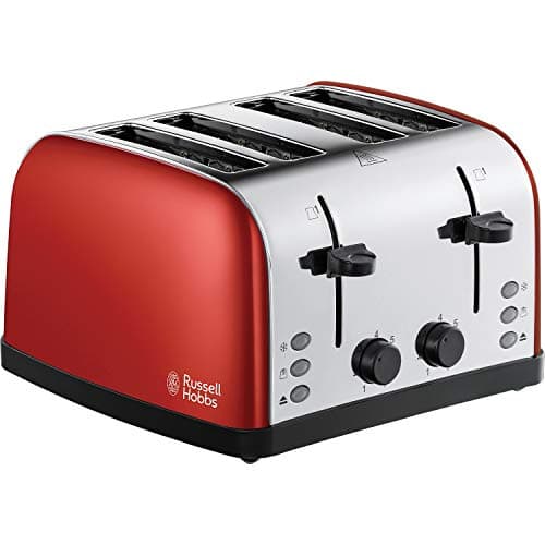 Image of Russell Hobbs Stainless Steel 4 Slice Toaster, Red
