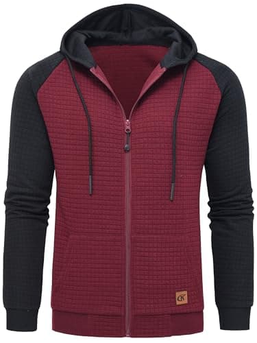 Image of Tyhengta Mens Hooded Pullover Zip Up Hoodie Casual Jacket Long Sleeve Sweatshirt Hooded Coat Sport Jackets Pocket Wine Red, M
