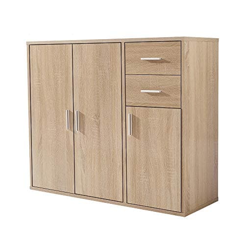 Image of Panana Sideboard Storage Cupboard Cabinet Unit with Doors and Drawers Living Room Bedroom Furniture (Light Oak)