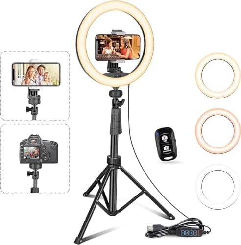 Image of UBeesize Ring Light with Tripod, 12 Inch Selfie Ring Light with 62 Inch Tripod Stand for Live Stream/Makeup/YouTube Video/Photography