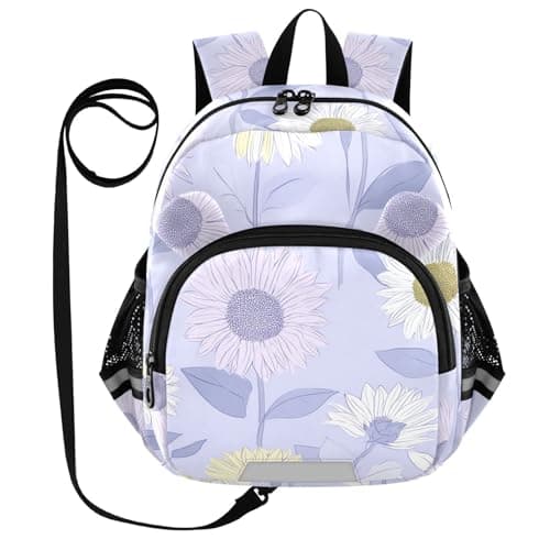 Image of SyXIOP Cute Ears Toddler Day Backpack Leash Kids Boy's/Girl's Anti-Lost Daycare Bag with Reflective Strip S Blu Ray Sunflower Pastel Purple
