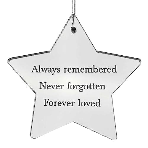 Image of Mirrored Acrylic Star Hanging Decoration - Always Remembered. Never Forgotten. Forever Loved | 10cm x 10cm | Bereavement Memorial Gift