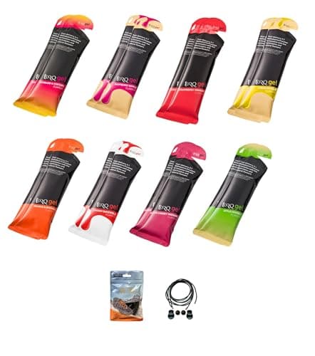 Image of TORQ Energy Gels - Pack of 16 Sachets, 8 Different Flavours. Bundle with an Exclusive Pack of Elastic No-tie Reflective Shoe Laces