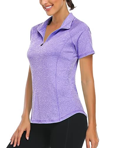 Image of Syphiby Ladies Polo Shirt, Ladies Golf Shirts Casual Sports Running Tops Women Short Sleeve Sports Quick Dry Workout Tops Purple