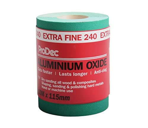 Image of ProDec 10m Roll 240 Grit Extra Fine Grade Green Aluminium Oxide Abrasive Sanding Paper for Sanding Wood, Paint, Plaster, Filler, Metal and More, 115mm Wide Sandpaper Compatible with Machine Sanders