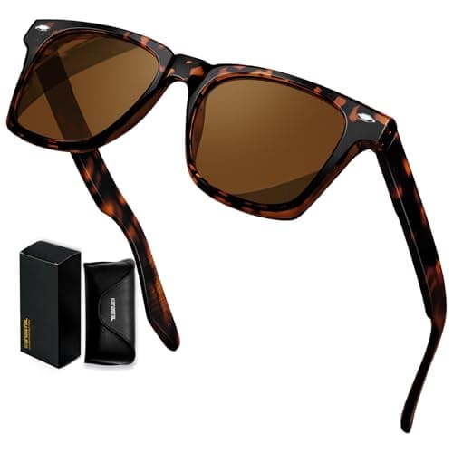 Image of KANASTAL Brown Sunglasses Womens Polarised Mens Tortoiseshell Square Acetate Retro Vintage Classic UV400 Protection Driving Outdoor - Leopard Frame Brown Lens