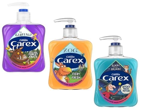 Image of Carex Handwash Kids FUN Edition 3 x 250 ml Liquid Hand Wash Kills Bacteria Gruffalo, Zog, Room on the Broom