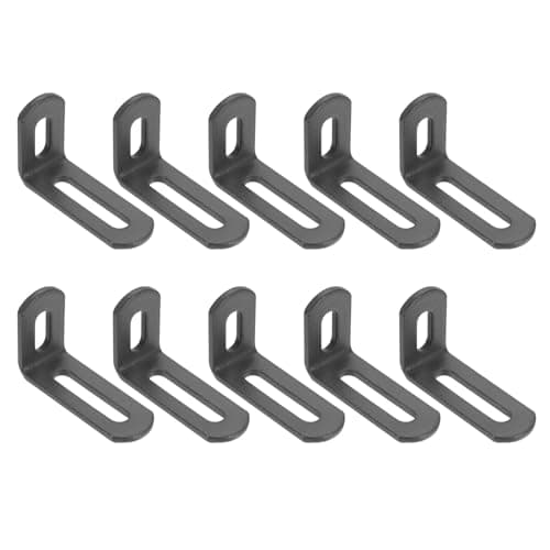 Image of sourcing map 10 Pcs Adjustable Right Angle Brackets, Slotted L-Shape Corner Bracket 50mm, 90 Degree Steel l Bracket Support for Shelves, Wood Furniture Construction, Deep Grey