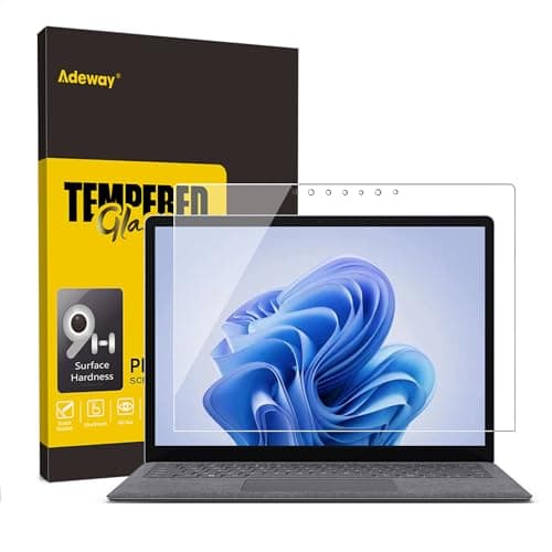 Image of Adeway Tempered Glass Screen Protector for Microsoft Surface Laptop 6/5/4/3 15 inch, 9H Hardness, HD Clear, High Sensitivity, Easy Bubble-Free Installation with 'Hinge' Method, 1 Pack