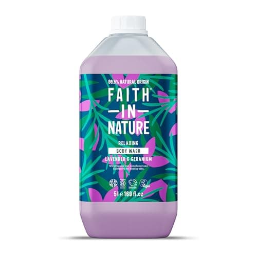 Image of Faith In Nature Natural Lavender & Geranium Body Wash, Relaxing Shower Gel, Vegan & Cruelty Free, No SLS or Parabens, 5L Refill Pack