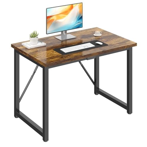 Image of JUMMICO Computer Desk Table Workstation 100 x 50 x 75 cm for Office Living Room Bedroom Simple Assembly Industrial Design Black Desk Metal Frame,Rustic Brown