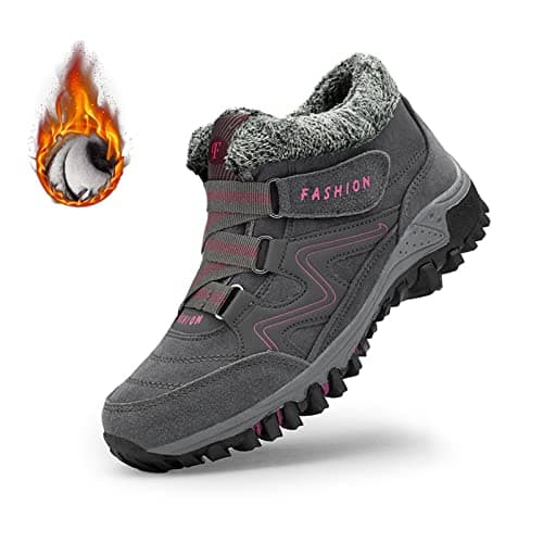 Image of SENGHUI Women's Winter Thermal Villi Leather Platform Fashion High Top Boots, Fleekcomfy Snowy Villi Leather Ankle Boots for Outdoor Walking (Graypink), 40 EU