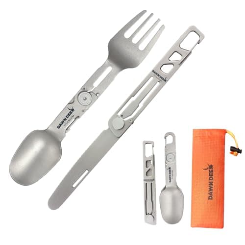 Image of Dawn Deer Titanium Rotating Spork - 2-in-1 Folding Spoon and Fork for Camping, Hiking, Backpacking - Lightweight, Durable Travel Utensil with Compact Design - EDC Survival Gear ((Spork + Knife) * 2)