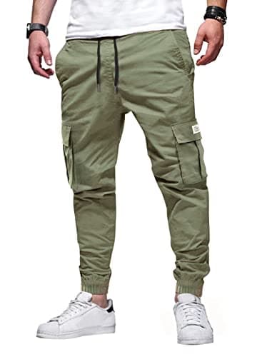 Image of Elegancity Mens Cargo Trousers Casual Jogger Work Pants Regular Fit Drawstring Sweatpants Sports Bottoms with Pockets (Green, 44)