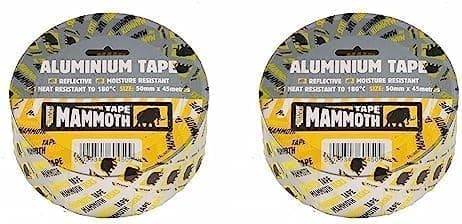 Image of Everbuild Mammoth Aluminium Tape | Heat and Light Reflective Aluminium Foil Tape for Protecting Wires and Pipes - Silver - 50mm x 45m (Pack of 2)