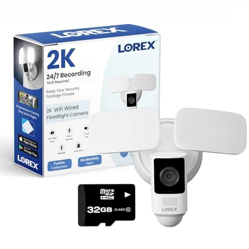 Image of Lorex 2K WiFi Floodlight Camera | Included 32GB MircoSD | Colour & IR Night Vision | Smart Motion Detection (Person/Vehicle/Animal) | 2-Way Talk | White