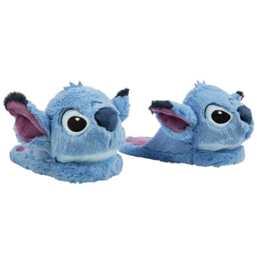 Image of Disney Stitch Ladies Slippers Fluffy Indoor House Shoes Non Slip Minnie Mouse Baby Yoda Slippers Womens Gifts (Blue Stitch, 5/6 UK)